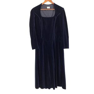 Laura Ashley Vintage Navy Velvet Long Sleeve Dress Size 12 Victorian Faire Goth
